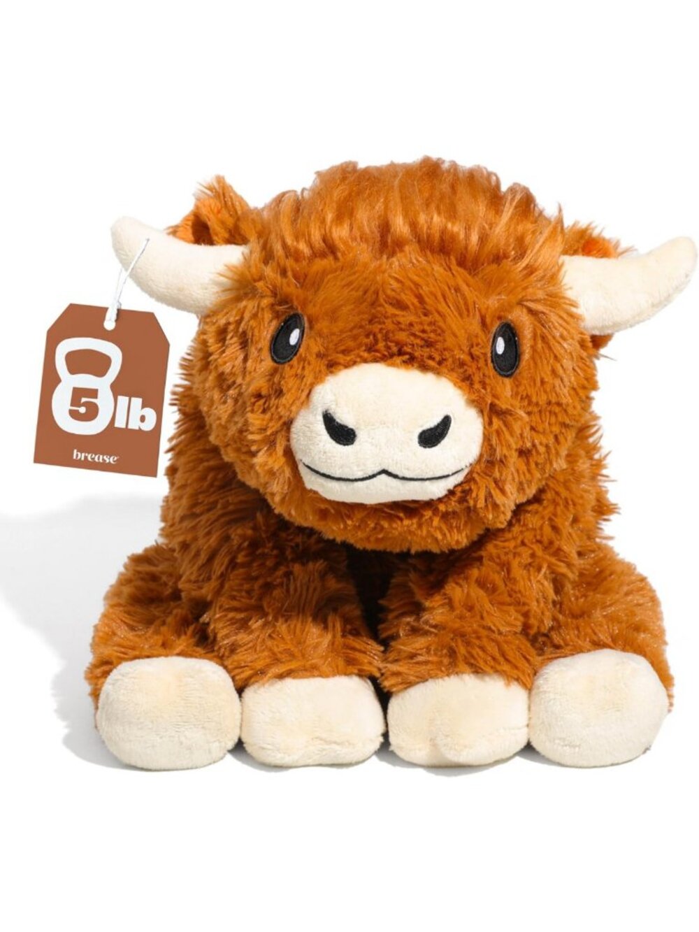 Large Unscented Weighted Brown Highland Cow Plush Toy - Cozy Stuffed Animal for